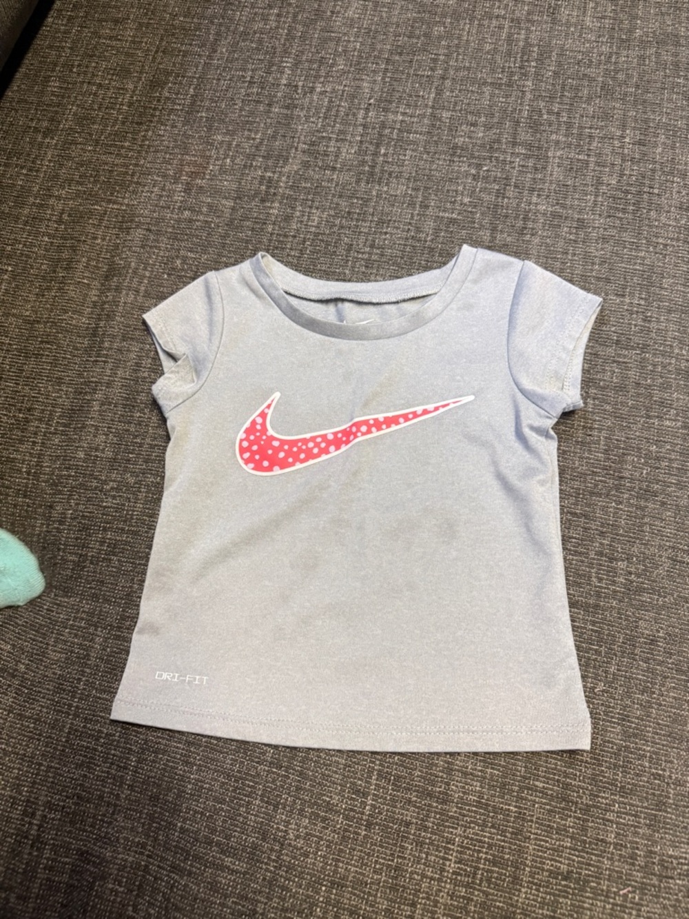 Nike Light Gray Short Sleeve Tee with Pink Polka-Dot Swoosh